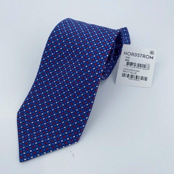 Eton Tie Mens One Size Navy Blue‎ Patterned Silk Classic Necktie Italy Made NWT